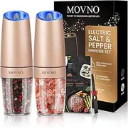 Gravity Electric Salt and Pepper Grinder Set, Battery Powered LED Light One Hand Automatic Operation, Adjustable Coarseness Mill Grinders Shakers Black (C.Gold 2P)
