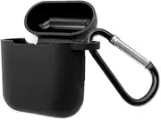 Parbuned Apple AirPods Silicone Case with Keychain - Shock Proof, Waterproof & Scratch Resistant AirPods 1/2 Protective Cover - Anti-Slip, Easy Port Accessibility & Hook Design - Black