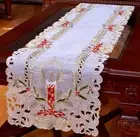 Holiday Christmas Candle Placemat Table Cloth Runner White 16X72"