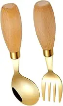 Yardenfun Children Training Tableware Forks Spoons Set Stainless Steel Toddler Utensils Wooden Handle