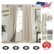 100% Blackout Linen Textured Curtains - 96" Tall Rustic Modern Drapes, 2 Panels