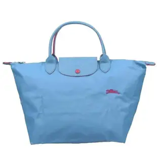 【LONGCHAMP】刺繡紀念款短把折疊水餃包(大/湖水藍)