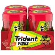Trident Vibes SOUR PATCH KIDS Redberry Sugar Free Gum, 4-40 Piece Bottles...