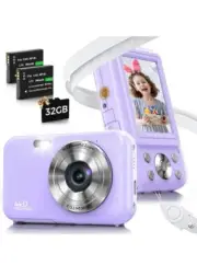 Digital Camera for Kids,1080P 44MP with 32GB Card Point and 16X Zoom Purple