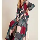 ANTHROPOLOGIE PORRIDGE Sm Virginia Patchwork Print Puffed Sleeve Wrap Maxi Dress