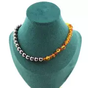 Necklace Beads Amber Real of The Sea Baltic + Hematite 8 Mm. Necklace Femm