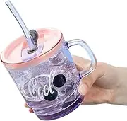 Glass Cups with Colored Lids-Drinking Glasses Mason Jar Cups with Handle,Wide Mouth Mason Jar Mugs,Cute Glass Tumbler, Coffee Bar Accessories Gifts