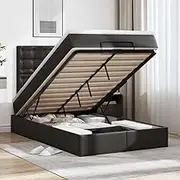 vidaxl Ottoman Bed Frame with Storage - King Single Faux Leather Black with Pocket Spring Mattress & Topper