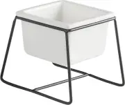 47th & Main Sleek & Modern Square Ceramic Planter with Black Metal Stand for Suc