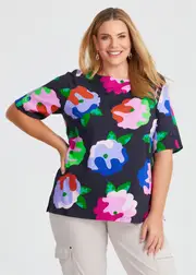 [Virtuelle] Taking Shape Cotton Art Bloom T-shirt Size 26 in Print - Plus Size Women's Clothing Print