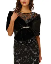Adrianna Papell Faux Fur Shawl with Crystal Trim