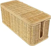 Rattan Cable Management Box, Cable Management Box, 31x12.5x13cm Handmade Cable Box, Hand-Woven Wire Storage Box, Breathable Cable Box Organizer, Cable Hider Box, Natural Finish for Tidy Home