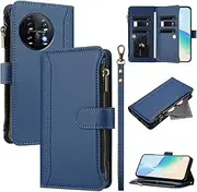 Compatible with OnePlus 11 5G,Compatible with OnePlus 11 5G Cover,Flip Kickstand Double Card Slots Zipper Wallet Case Blue