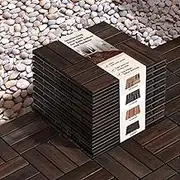 Interlocking Deck Tiles - 10PCS Waterproof Acacia Wood Patio Tiles, Flooring Tiles for Both Indoor and Outdoor - Decking Checker Pattern, 12 x 12 x 0.9 Inches, Dark Brown