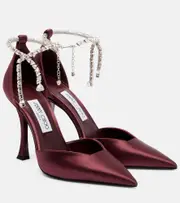 [Jimmy Choo] Jimmy Choo Stevie 100 embellished satin pumps AU 11 burgundy