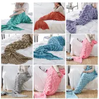 在飛比找蝦皮購物優惠-美人魚毯子魚鱗針織美人魚尾巴毛毯人魚毯保暖過冬針織衣物沙發懶