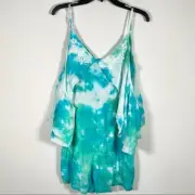 Amiani Resort Fashion Women’s NWT Size Small Beaded Tie Dye Cold Shoulder Romper