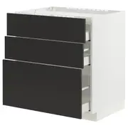 METOD / MAXIMERA base cab f hob/3 fronts/3 drawers, white/Nickebo matt anthracite, 80x60x80 cm
