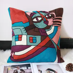 藝術印象派抱枕套靠墊腰墊滿繡刺繡畢加索抽象抱枕歐式沙發裝飾枕