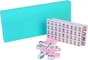 Travel Mahjong Set, 144 Tiles Mahjong Tiles Set, Chinese Mahjong Game Set Portable Travel Mahjong Set with Storage Box, Handbag, Table Cloth & Dice, Rose