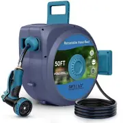 Retractable Garden Hose Reel, Wall-Mounted Hose Reel 1/2 in x 50 ft, Slow Ret...