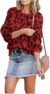 [Hirate] Women Knit Sweater Puff Long Sleeve Sweater Crewneck Cardigan Loose fit Pullover Leopard Sweater