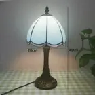 Tiffany Style Table Lamp Stained Glass Solid Blue Night Light Desk Lamp for Deco