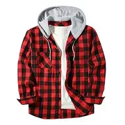 Men's Shirt Flannel Shirt Overshirt Plaid Outdoor Street Red Royal Blue Purple Orange Long Sleeve Hooded Winter Spring Fall Clothing Apparel