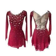 Figure Skating Dress Women's Girls' Ice Skating Dress Burgundy Thumbhole Halo Dyeing High Elasticity Professional Competition Skating Wear Thermal Warm Crystal