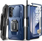 TONGATE for Z Fold 6 Case with Ring Stand, Built-in S Pen Holder & Glass Screen Protector Shockproof Rugged Z6 Phone Case with Slide Camera Cover & Belt Clip for Samsung Galaxy Z Fold 6 2024, Blue