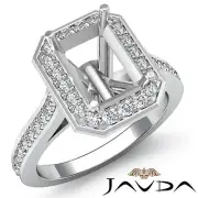 Diamond Engagement Ring Platinum Emerald Shape Semi Mount Halo Pave Set 0.70Ctw