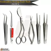 6 Pcs Dressmaker Embroidery Stitch Tools Tweezers Lace Thread Quilting Scissors
