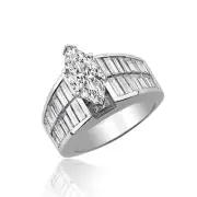 Marquise & Baguette Cut 3.10 CT Diamond Bridal Ring Set GIA Certified 18k Gold