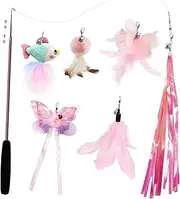 SONGWAY Cat Wand Toys for Indoor Cats - Cat Feather Toys with Retractable Cat Stick and 6 PCS Fairy Cat Teaser Toy Refills, Butterfly Tassel Plush Cat Toys Interactive, Pink