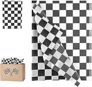 100 Sheets White and Black Checkered Tissue Paper, 20x14 Inch Plaid Checkerboard Gift Wrap Paper Race Car Wrapping Packaging Paper for Birthday Halloween Wedding Anniversary Party Decorations