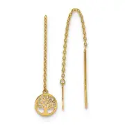 14k Yellow Gold Tree of Life Threader Earrings for Women 0.82g L-71mm, W-8mm