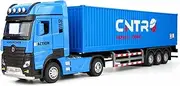 Die-cast 33CM 1:50 Container Truck Car Models Alloy Diecast Doors Opend Engineering Vehicle Trailer for Boys Birthday Gifts Miniature Vehicle(Blue)