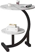 2 Tier C Shaped End Table, Round Side Table, Wooden Coffee Table with Metal Frame Stylish Sofa Table, Couch for Living Room, Office, Balcony, Cafe (White)