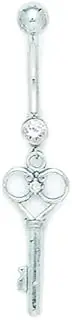 [Generic] 14ct White Gold CZ Cubic Zirconia Simulated Diamond 14 Gauge Dangling Key Body Jewelry Belly Ring Measures 41x9mm Jewelry Gifts for Men