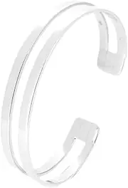 [Treasure Bay] TreasureBay Womens 925 Sterling Silver Bangle Bracelet Double Bars