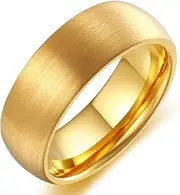 [Adreamz] 8mm Mens Womens Gold Tungsten Carbide Ring Domed Brushed Gold Wedding Band For Women