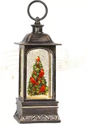 Cardinal Snow Globe Lantern, Musical Christmas Lantern Glitter Globe With