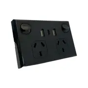 Gloss Black Double GPO Power Point Socket w/ 2 x USB A & 1 x USB C