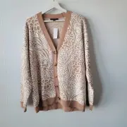 Ann Taylor womens Sweaters Mixed Animal Print Boyfriend Cardigan size XL V-neck