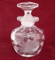 Vintage Etched Lead Crystal Perfume Bottle Ground Glass Stopper Apothecary