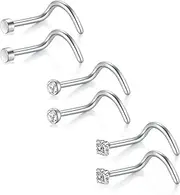 [Briana Williams] 3 Pairs 18G Stainless Steel Nose Rings Stud Set for Women Men Screw Nostril Piercing Jewelry 1.5mm 2mm 2.5mm 3mm Clear CZ Flat