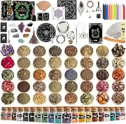 Witchcraft Supplies Kit, 145Pack Wiccan Supplies and Tools Witchy Gifts for Beginners, Dried Herbs, Crystals, Candles, Green Witch Altar Starter Spell