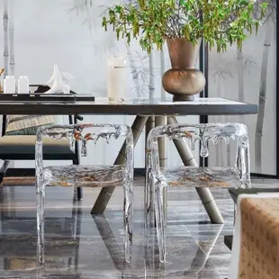 ins北歐現代設計創意時尚透明樹脂樹葉帶扶手休閑餐椅餐廳接待椅