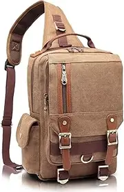 KAUKKO Canvas Messenger Bag Cross Body Shoulder Sling Backpack Travel Hiking Chest Bag (Khaki)