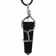 (1) Hematite Wire Wrapped Double Terminated Crystal Wand Pendant w/Description